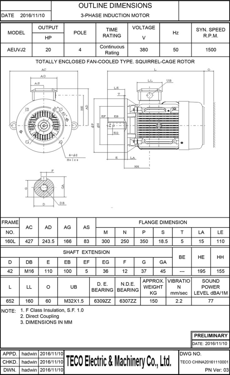 東元15KW 4P 立式節能電機圖紙